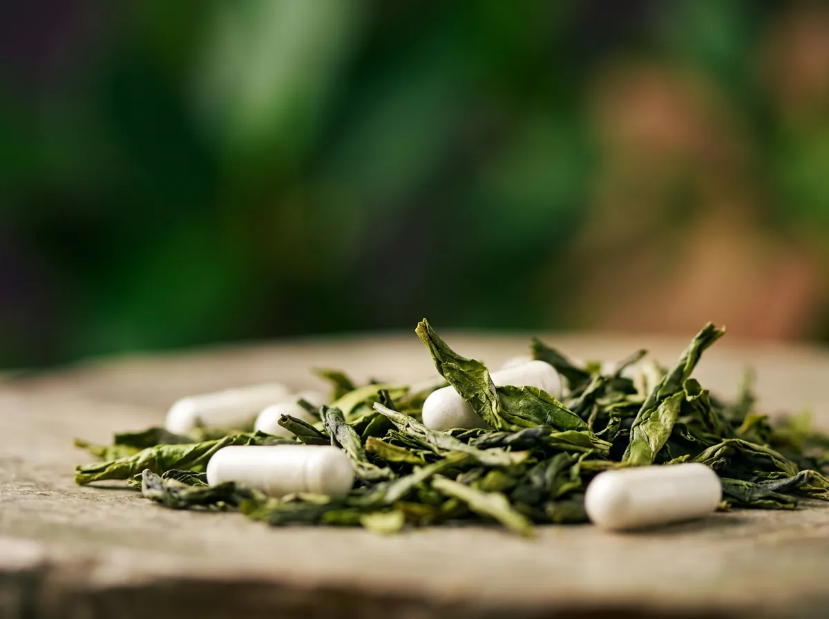 Groene thee capsules close-up - groene thee extract capsules Nederland